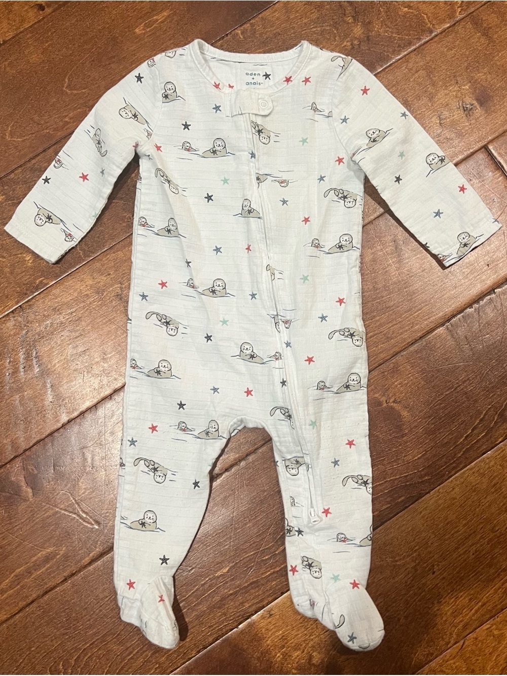 aden + anais Cream One-Piece Footie with Multicolor Star & Seal Print